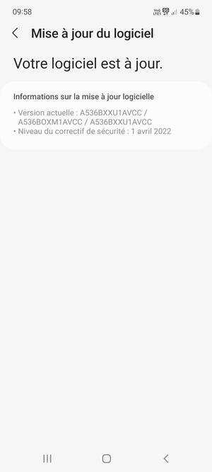 Si votre téléphone est à jour, vous verrez l'écran suivant