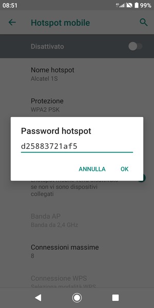 Inserisci una password dell'hotspot Wi-Fi di almeno 8 caratteri e seleziona OK
