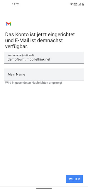 Geben Sie Ihrem Konto einen Namen und geben Sie Ihren Namen ein. Wählen Sie WEITER