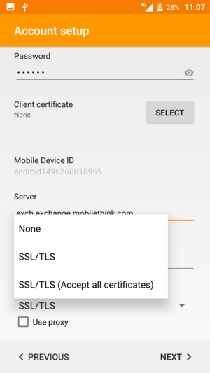 Select SSL/TLS (Accept all certificates) and  NEXT