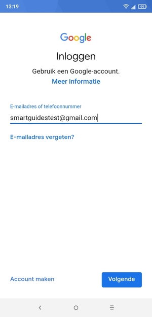 Voer uw Gmail adres in en selecteer VOLGENDE