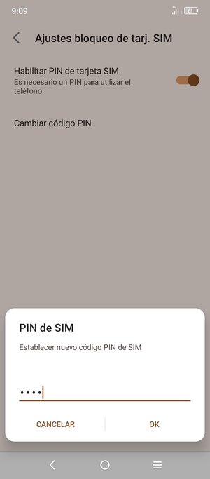 Introduzca su Nuevo código PIN de SIM y seleccione OK