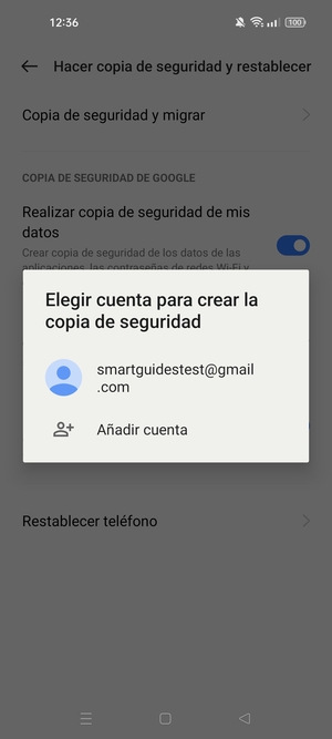 Seleccione su cuenta de copia de seguridad