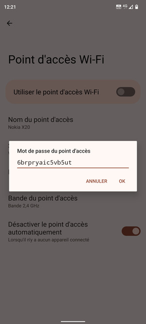 Saisissez un mot de passe de hotspot Wi-Fi d'au moins 8 caractères et sélectionnez OK