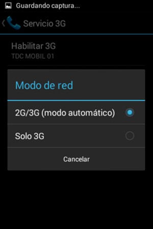 Seleccione Solo 3G  para habilitar 3G y 2G/3G (modo automático) para habilitar 2G/3G