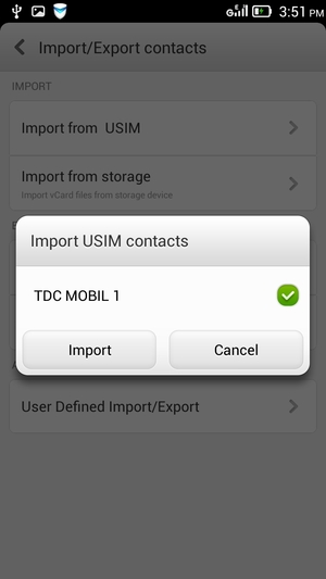 Select the SIM card and select Import