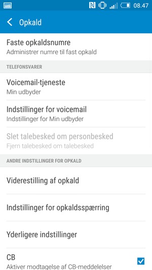 Vælg Indstillinger for voicemail