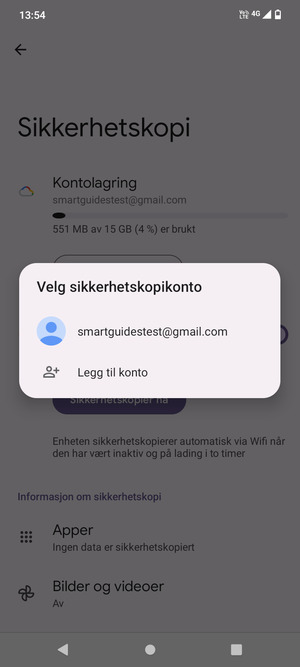 Velg sikkerhetskopi-kontoen din