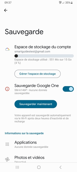 Sélectionnez Espace de stockage du compte