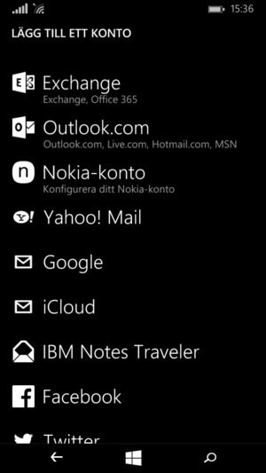 Välj Outlook.com (Hotmail)