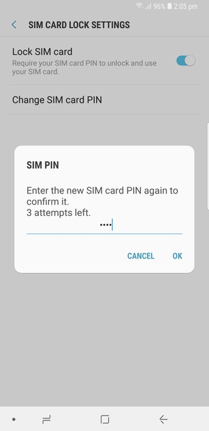 Confirm your new SIM card PIN and select OK