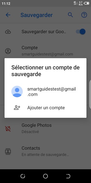 Sélectionnez votre compte de sauvegarde