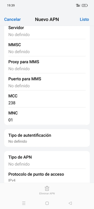 Desplácese hacia abajo e introduzca la información de MMS