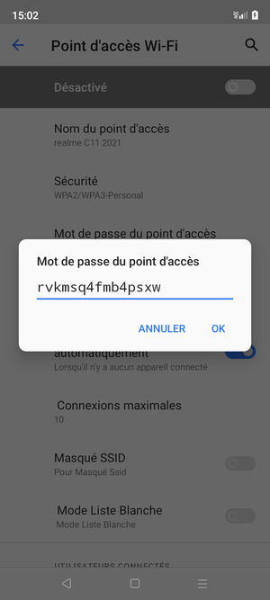 Saisissez un mot de passe de hotspot Wi-Fi d'au moins 8 caractères et sélectionnez OK