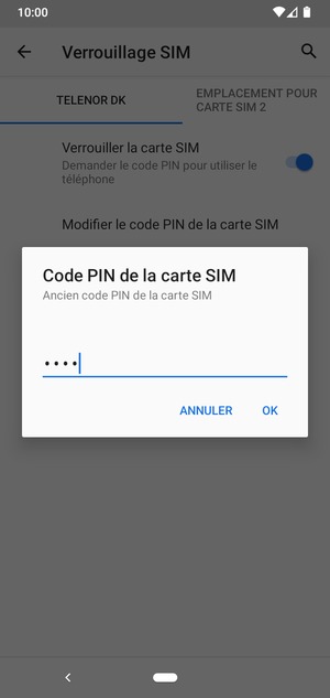 Saisissez Ancien code PIN de la carte SIM et sélectionnez OK