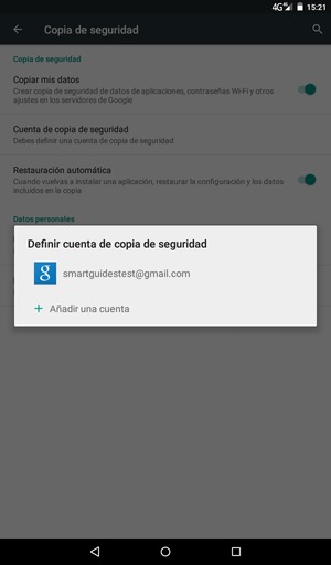 Seleccione su cuenta de copia de seguridad