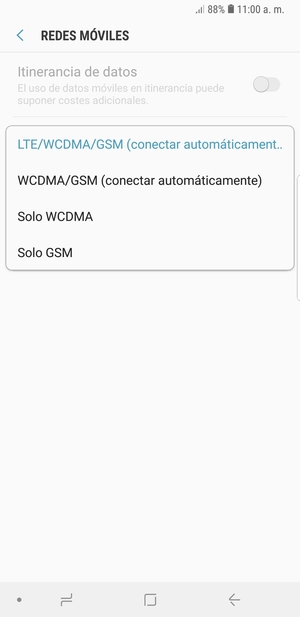 Seleccione Solo GSM para habilitar 2G