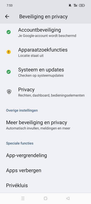 Scroll naar en selecteer Meer beveiliging en privacy