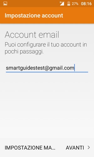 Inserisci il tuo indirizzo Gmail o Hotmail e seleziona AVANTI