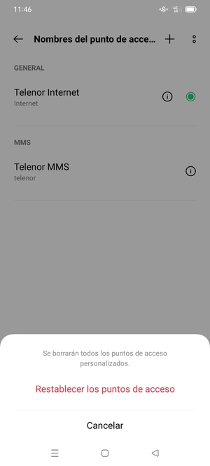 Seleccione Restablecer los puntos de acceso
