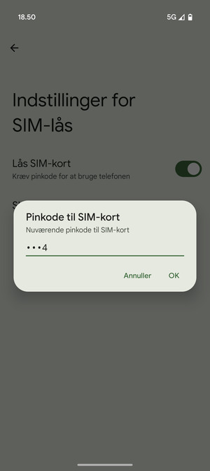 Indtast din Nuværende pinkode til SIM-kort og vælg OK