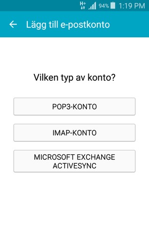 Välj POP3-KONTO eller IMAP-KONTO