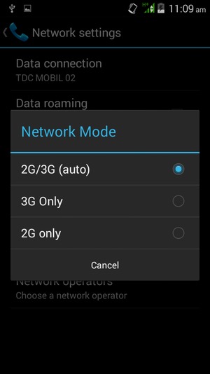 Select 2G only to enable 2G and 2G/3G (auto) to enable 3G