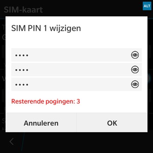 Voer uw Huidige en Nieuwe SIM PIN in. Bevestig de Nieuwe SIM PIN en selecteer OK