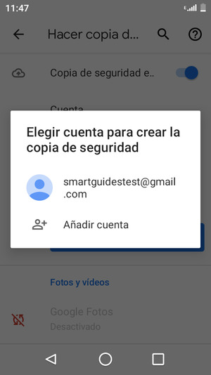 Seleccione su cuenta de copia de seguridad