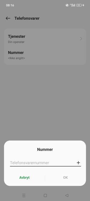 Skriv inn Telefonsvarernummer og velg OK