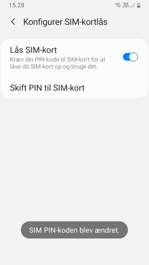 Din PIN-kode til SIM-kort er nu ændret
