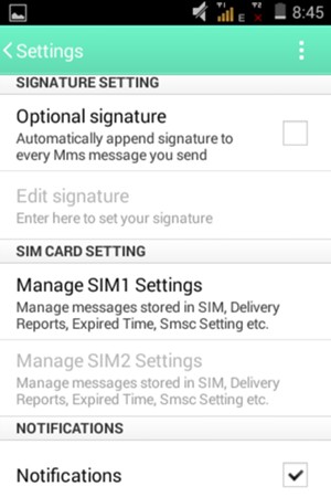 Select Manage SIM1 Settings or Manage SIM2 Settings