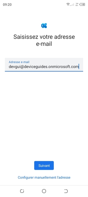 Saisissez votre adresse e-mail et sélectionnez Configurer manuellement l'adresse