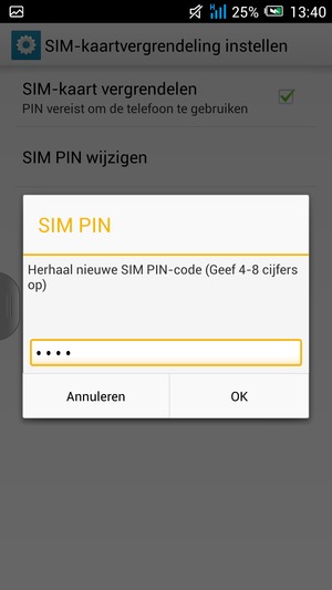 Bevestig uw Nieuwe SIM PIN-code en selecteer OK