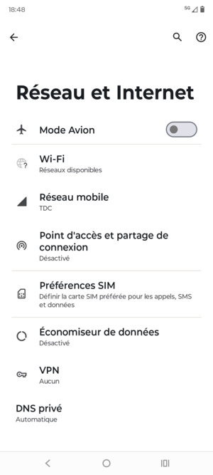 Sélectionnez Point d'accès et partage de connexion