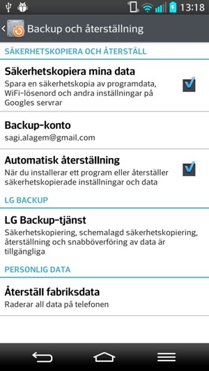 Välj Backup-konto