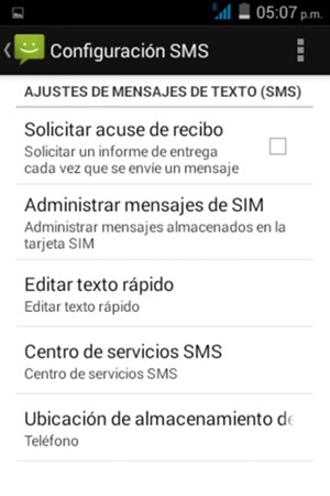 Seleccione Centro de servicios SMS