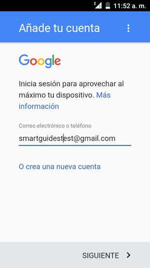 Introduzca su dirección de Gmail y seleccione SIGUIENTE