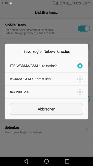 Wählen Sie WCDMA/GSM automatisch, um 3G zu aktivieren und LTE/WCDMA/GSM automatisch, um 4G zu aktivieren