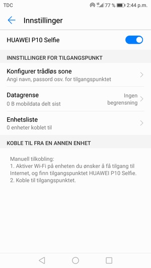 Telefonen din er konfigurert for bruk som et modem