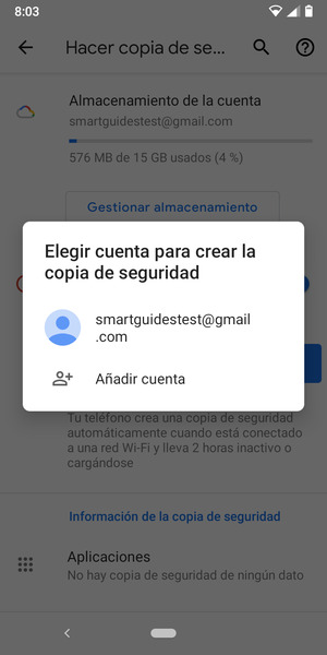 Seleccione su cuenta de copia de seguridad