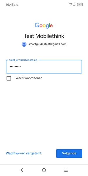 Voer uw wachtwoord in en selecteer Volgende
