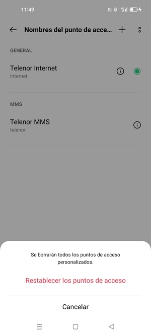 Seleccione Restablecer los puntos de acceso
