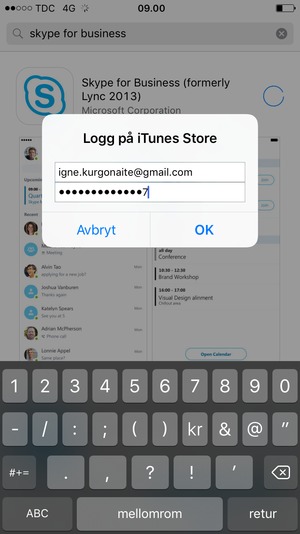 Skriv inn Apple ID brukernavn og passord og velg OK