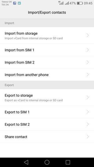 Select Import from SIM 1 or Import from SIM 2