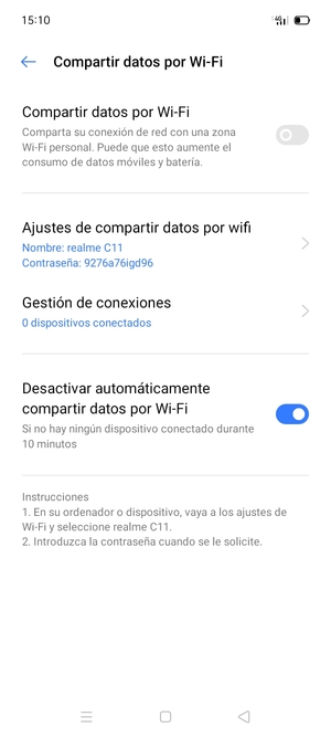 Seleccione Ajustes de compartir datos por wifi