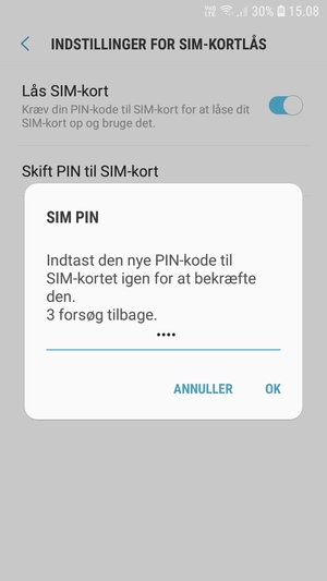 Bekræft din nye PIN-kode til SIM-kort og vælg OK