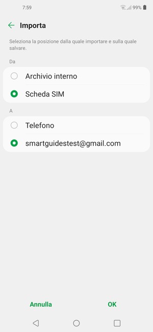 Seleziona il tuo account Google e poi OK