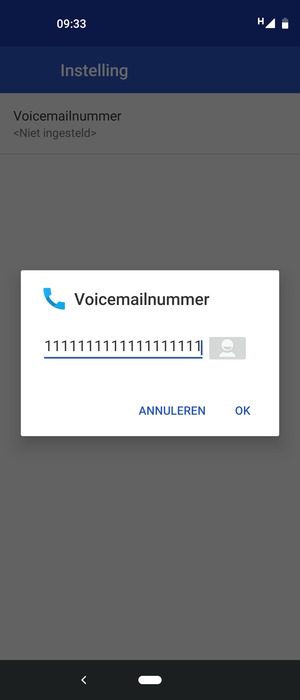 Voer het Voicemailnummer in en selecteer OK