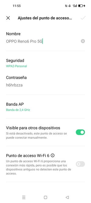 Introduzca una contraseña de punto de acceso Wi-Fi de al menos 8 caracteres y seleccione Aceptar